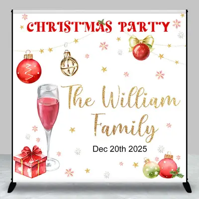 White Custom Name Est Merry Christmas Party Backdrop - Aperturee