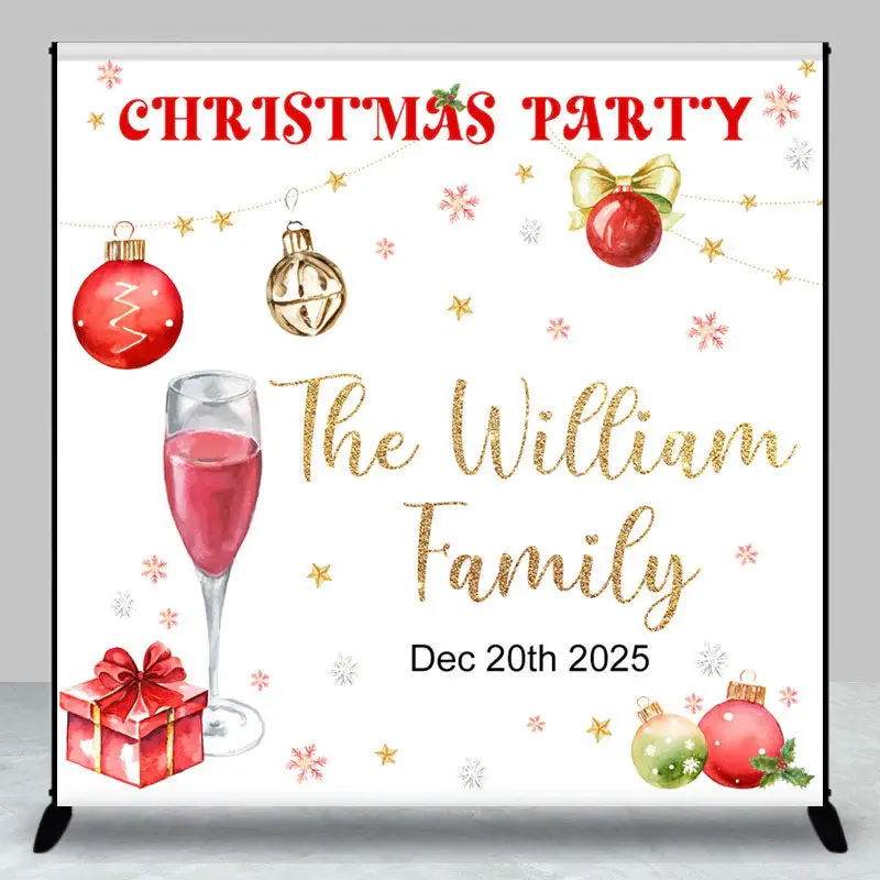 White Custom Name Est Merry Christmas Party Backdrop - Aperturee