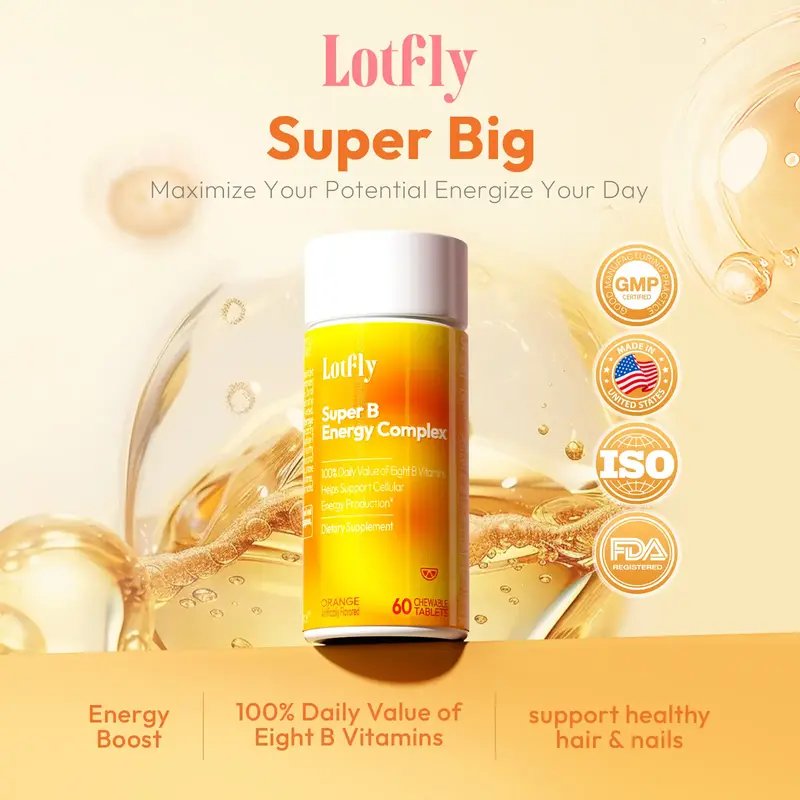 Unleash Your Potential - LOTFLY Vitamin Super B Complex with B1, B2, B3, B5, B6, B7, B9, B12 Taurine – Immune Support Energ...