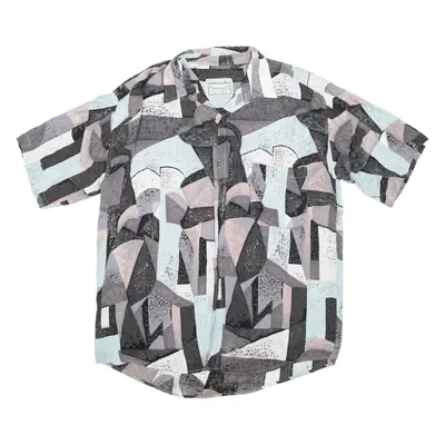 GRAND LAC Mens Shirt Black Viscose Crazy Pattern XL
