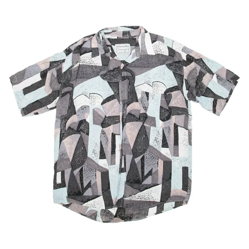 GRAND LAC Mens Shirt Black Viscose Crazy Pattern XL
