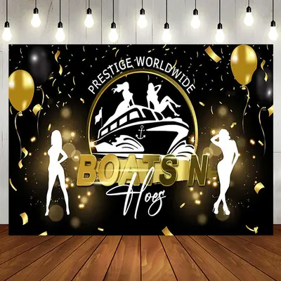 Black Gold Boats N Hoes Navigation Birthday Backdrop