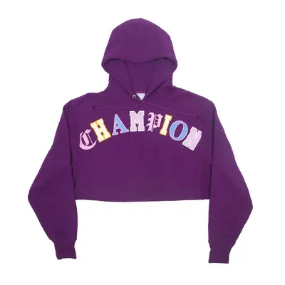 CHAMPION Reverse Weave Cut Off Cropped Hoodie Purple Pullover Womens M