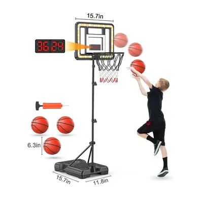 ROTTOGOON Kids 3ft to 5.8ft Height Adjustable Indoor Basketball Stand with Timer, Childrens Day Gifts,Weatherproof Base for O...