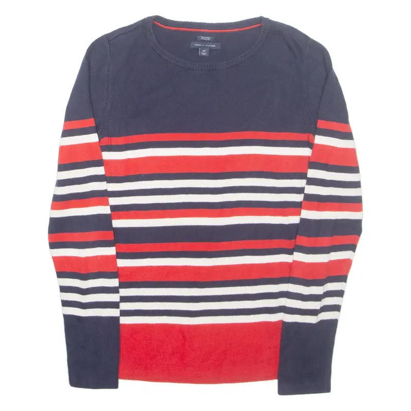 TOMMY HILFIGER Mens Patterned Jumper Blue Striped Tight Knit S