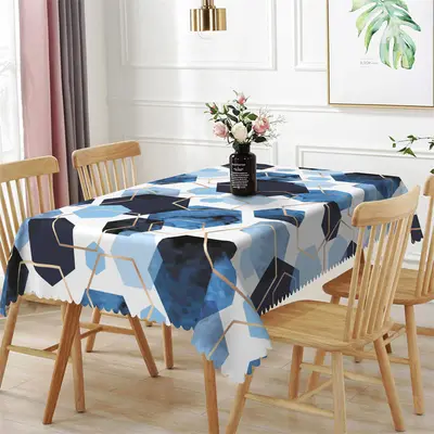 Blue Black Repeat Hexagons Rectangle Tablecloth - Aperturee