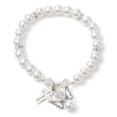 Alloy & Pearlized Glass Pearl Beads Stretch Bracelets for Women