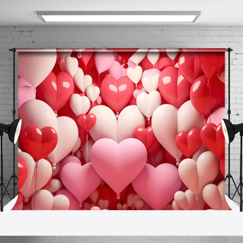 Dense Red Pink Heart Balloon Valentines Day Backdrop - Aperturee