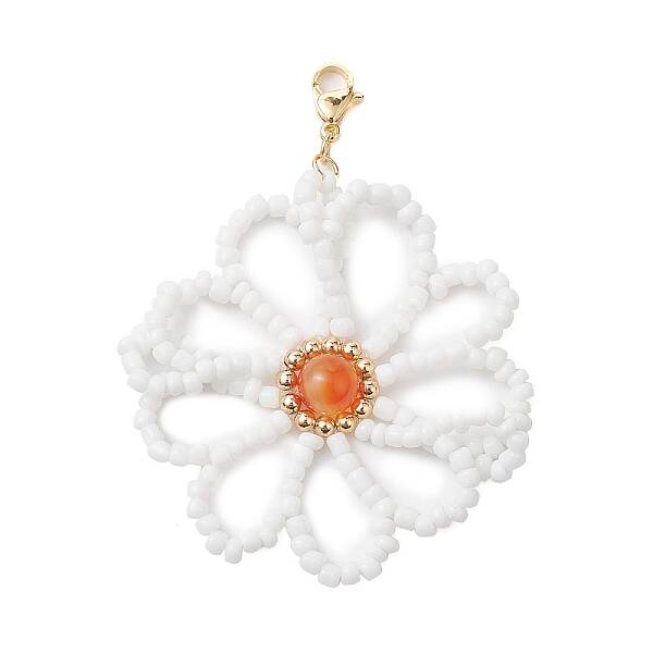 Flower Natural Carnelian & Glass Seed Beads Pendant Decorations