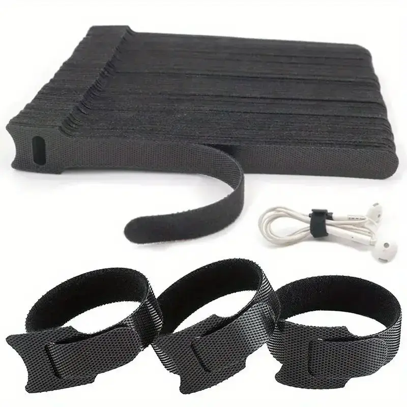 Adjustable & Reusable Cable Management Strap, 100pcs Fiber Cloth Tape, Effectively Organizing Cables and Wires for Desk & Dra...