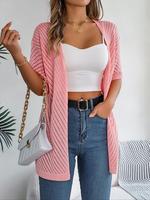 Women's Basic Plain Hollow Out Half Sleeve Cardigan, Lady Casual Minimalist Comfort Soft Open Front Knitwear for Summer, Fash...