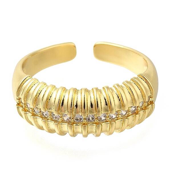 Brass Micro Pave Clear Cubic Zirconia Open Cuff Rings for Women