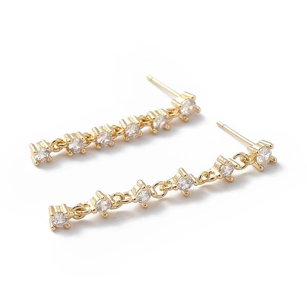 Clear Cubic Zirconia Tassel Dangle Stud Earrings