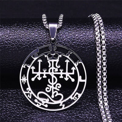 304 Stainless Steel Flat Round Sigil Pendant Necklaces