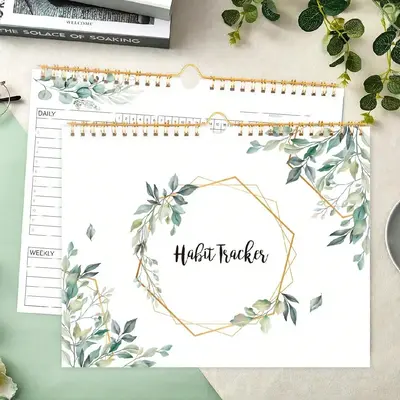 1pc Habit Tracker Calendar Diary, Spiral-Bind Habit Tracker Planner with Plant Pages, Undated Daily Weekly Monthly Habit Trac...