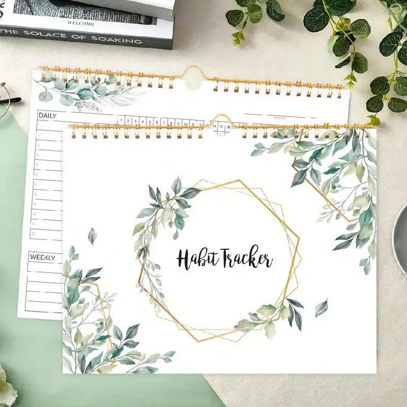 1pc Habit Tracker Calendar Diary, Spiral-Bind Habit Tracker Planner with Plant Pages, Undated Daily Weekly Monthly Habit Trac...