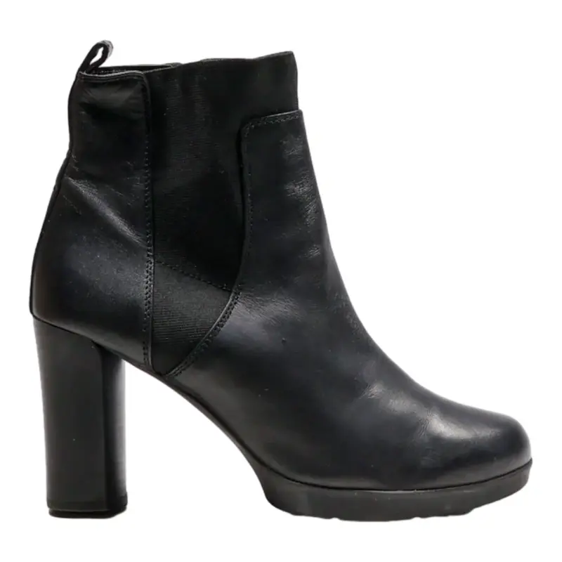 GEOX Block Heels Black Leather Womens UK 5