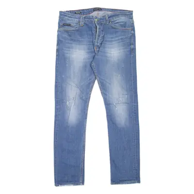 PHILIPP PLEIN Distressed Mens Jeans Blue Slim Straight Stone Wash W36 L30