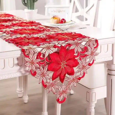 Floral Embroidered Table Runner, Rectangle Table Runner, Party Picnic Table Cloth, Household Tablecloth for Home Dining Room