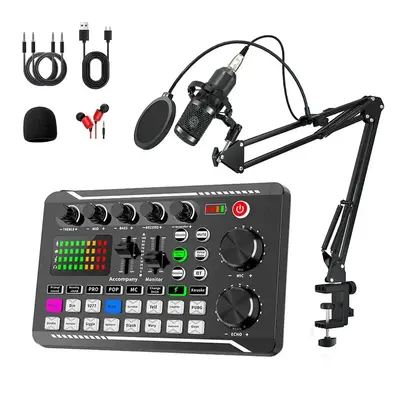 F998 Podcast Equipment Bundle, Podcast Studio Equipment with Audio Interface, BM-800 Microphone Recording Studio Package, Liv...