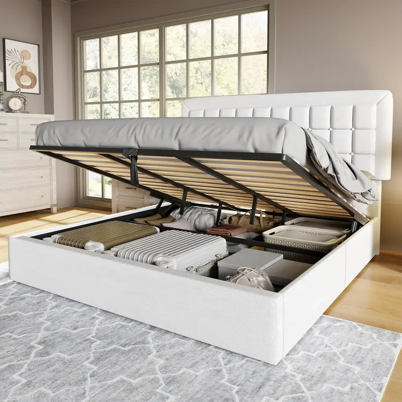 Amerlife Lift Up Storage Bed Frame, Upholstered Platform Bed Frame Button Tufted Headboard