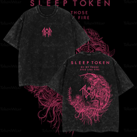 TokenWear-Retro Limited Sleep Token Rose and White Flowers Heavy Metal Shirt, Unisex Oversize Rock Band Washed Heavyweight Co...