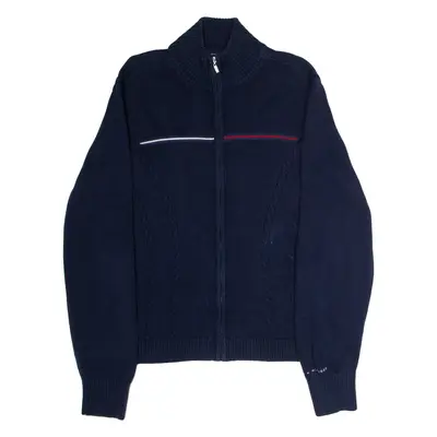 TOMMY HILFIGER Mens Jumper Blue High Neck Tight Knit 2XL