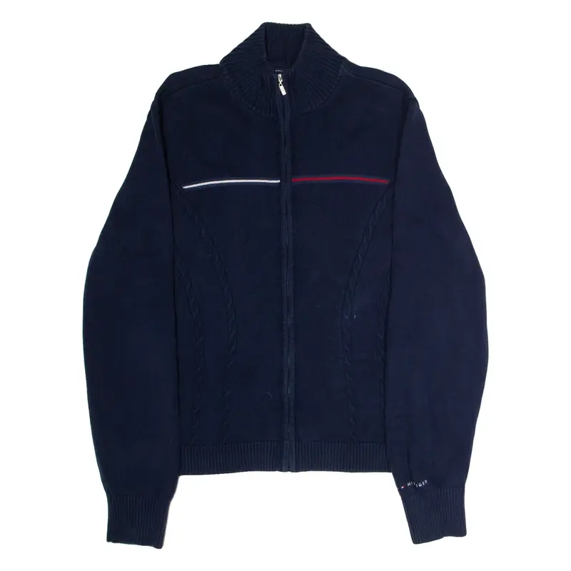 TOMMY HILFIGER Mens Jumper Blue High Neck Tight Knit 2XL
