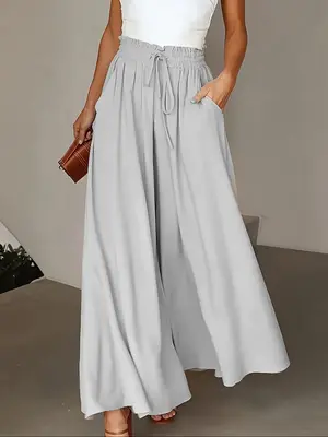 Plus Size Drawstring High Waist Wide Leg Pants with Pockets, Work Pants Women, Pants for Women, Casual Solid Trousers for Wo...