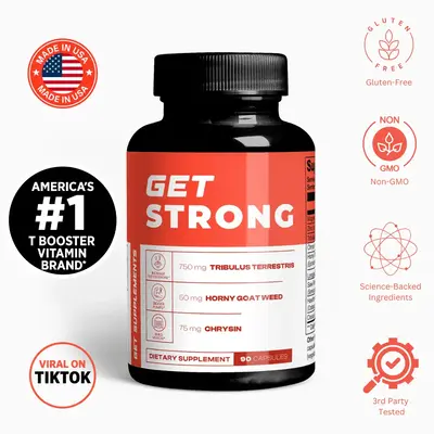 GET STRONG Vitamins - 750mg Tribulus Terrestris 50mg Horny Goat Weed & 75mg Chrysin for Muscle Support Energy Boost & Heart H...