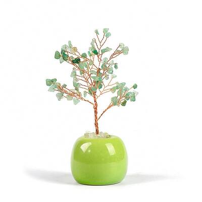 Natural Green Aventurine Chips Fortune Tree Display Decorations