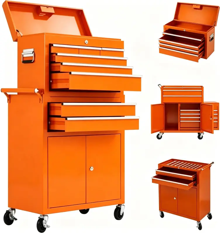 Garvee 8-Drawer Rolling Tool Chest With Detachable Top Cabinet, Locking System, Wheels For Garage Workshop, 24.37W x 12.99D...