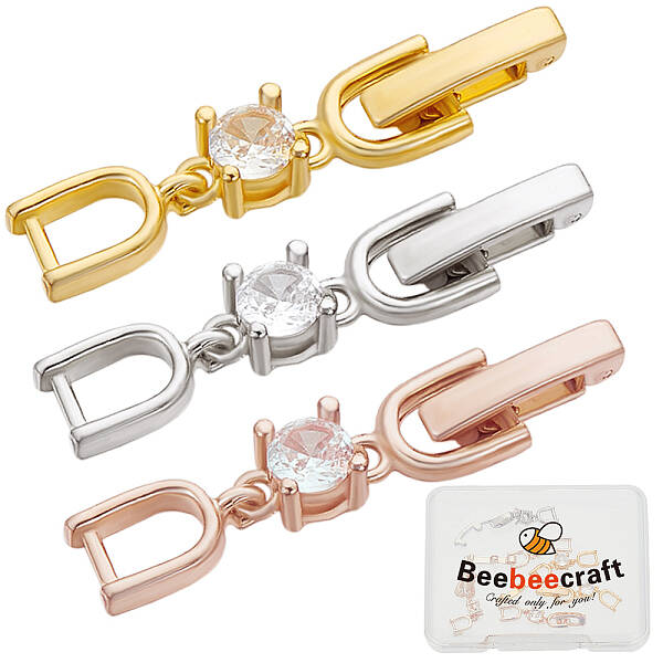 9Pcs 3 Colors Brass with Cubic Zirconia Fold Over Clasps