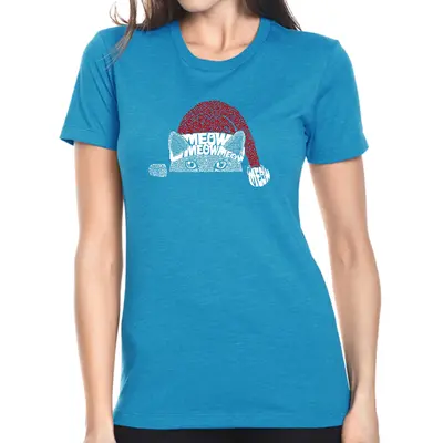 Christmas Peeking Cat - Women's Premium Blend Word Art T-Shirt - Red - Medium