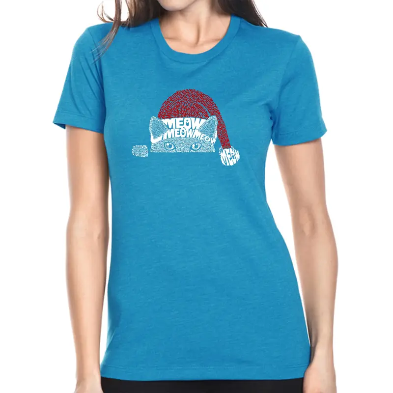 Christmas Peeking Cat - Women's Premium Blend Word Art T-Shirt - Red - Medium