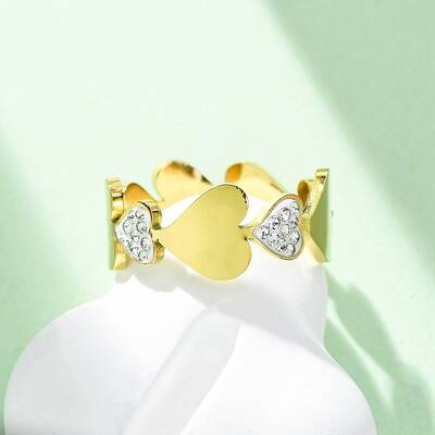304 Stainless Steel with Rhinestone Finger Rings
