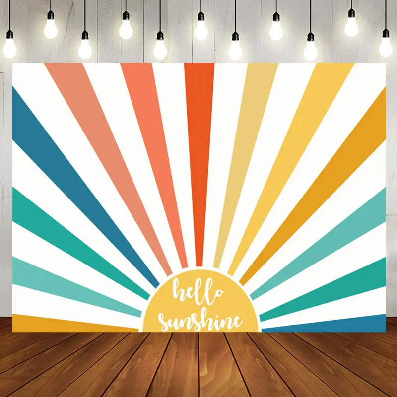 Boho Rainbow Sun Hello Sunshine Birthday Backdrop