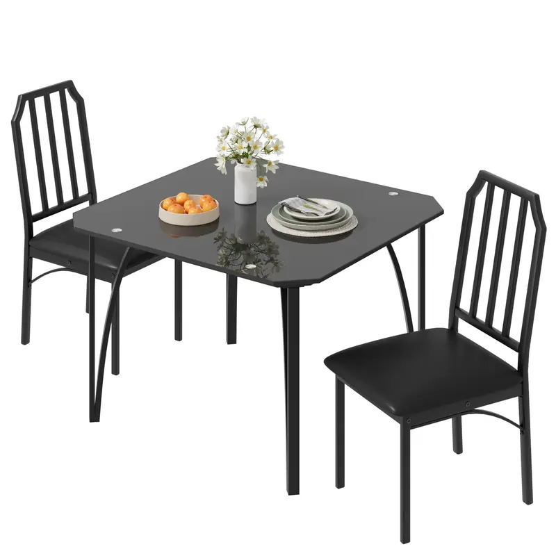 Garvee Dining Table Set for 2, Kitchen Table Chairs Set of 2 with Ultra Comfortable PU Cushion, Dining Room Table Set for 2 F...