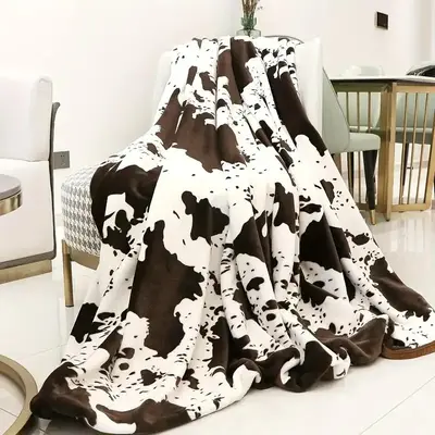 Cow Print Flannel Blanket, 1 Count Casual Soft Throw Blanket, Air-conditioned Room Blanket, Warm Nap Blanket For Home Office ...