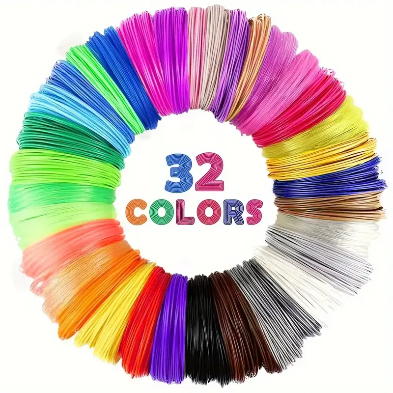 32 Colors 1.75mm 3D Pen PLA Filament Refills, 10 Feet Per Color, Total 320 Feet Sample Pack, Compatible with MYNT3D / SCRIB3D...