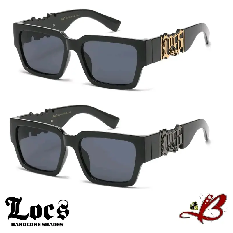 LOCS BIG LOGO Cutout Black/Gold Retro Full Frame Dark Lens Gangster Style Big LOCS Logo Biker Gangster Hardcore Hip Hop Rappe...