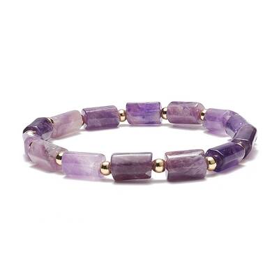Natural Amethyst Column Beaded Stretch Bracelet