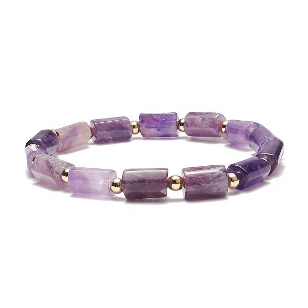 Natural Amethyst Column Beaded Stretch Bracelet