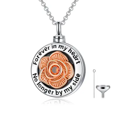 Sterling Silver Rose Flower Urn Necklace for Ashes
