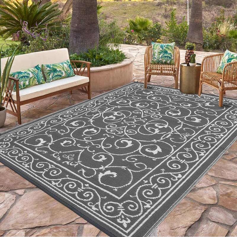 Garvee Outdoor Rug 9x18 Reversible Waterproof Plastic Straw Mat Lightweight Foldable Easy Clean for Patio Camping Beach Balco...