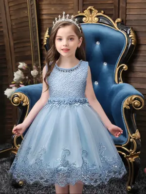Toddler Girl's Appliques Faux Pearl Decor Contrast Sequin Tulle Fit and Flare Dress, Elegant Bow Back Sleeveless Zipper Back ...