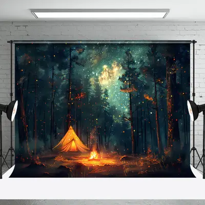 Night Forest Bonfire Starry Sky Photoshoot Backdrop - Aperturee
