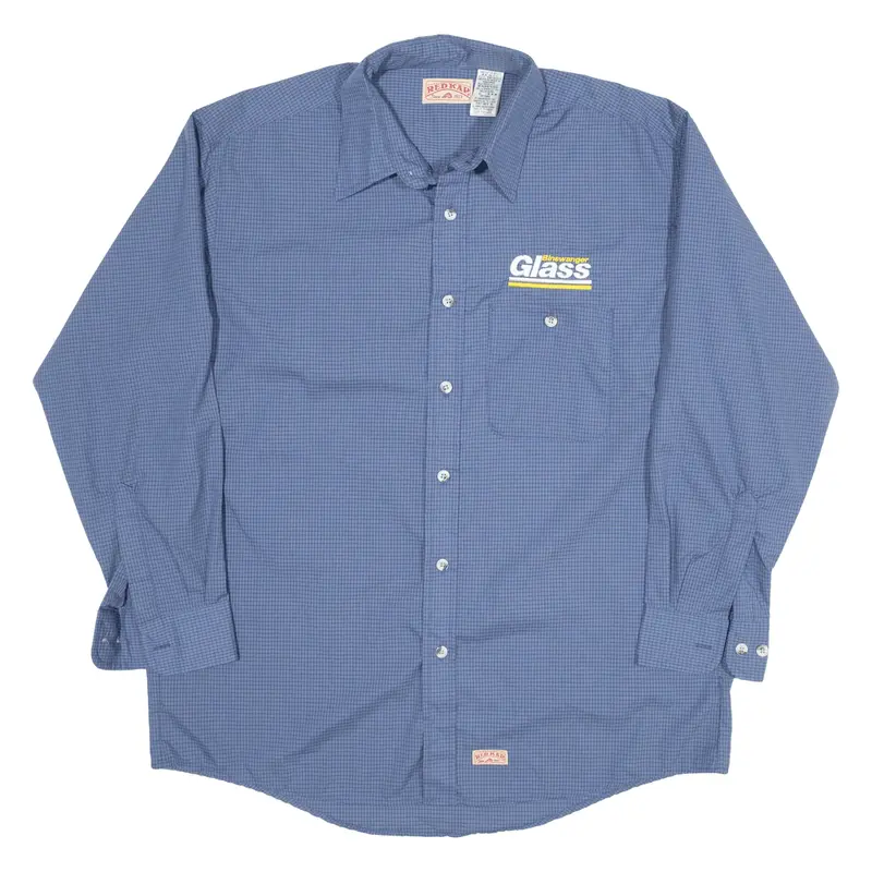 RED KAP Worker Shirt Blue Check Long Sleeve Mens L