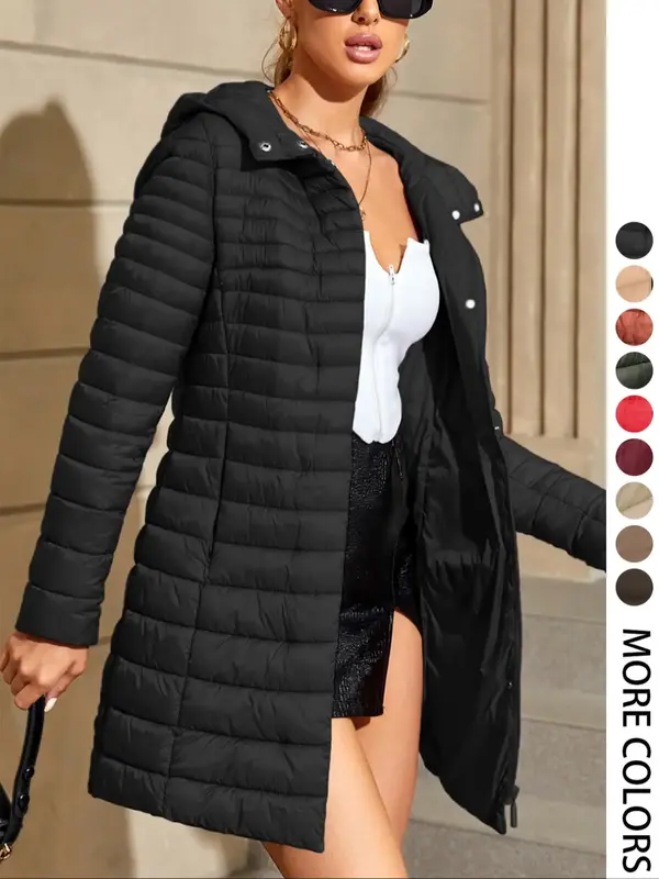 Women's Casual Hooded Puffer Jacket, Fall & Winter Woven Fabric Coat with Pockets, Lightweight Warm Daily Wear Outerwear