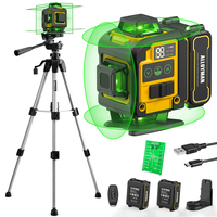 Alloyman Laser Level with Tripod,Alloyman 4x360° Self Leveling Laser Level,Green Line Laser 4D Laser Leveler Tool with 2Pcs ...